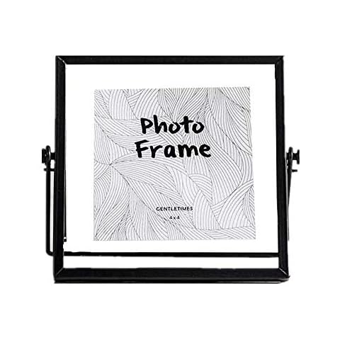 Leoyoubei Floating Glass Frame,Vintage&Real Glass Photo Frame Collection Metal Geometric Picture Frame Square,Double Glass Desk Vertical Floating Frame 4x4,Full Frame 5X5 Photo (Black) Cover