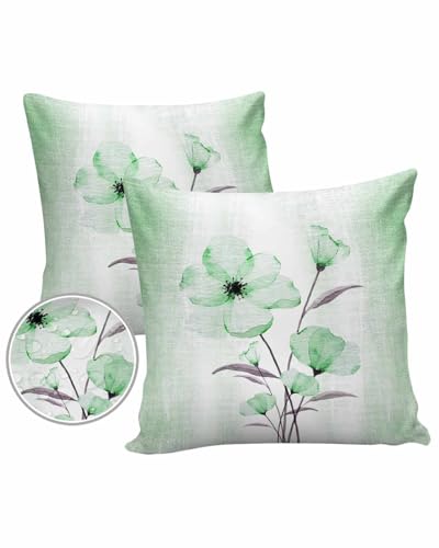 Edwiinsa Botanical Green Flower Outdoor Pillow Covers Waterproof,All Weather Cushion Case Set of 2 Decorative Pillowcases for Sofa Couch Bed Decor Patio Furniture 20