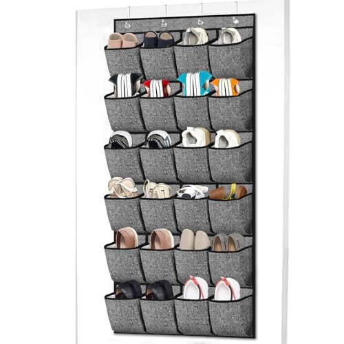 homyfort Over the Door Shoe Organizer, Hanging Shoe Rack Storage Holder with 24 Large Pockets for Closet Door, Men Women Kids Shoes, Cruise (Black)