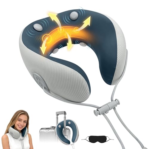 Medicane Neck Travel Pillow with Massage Neck Pillows with Heat & Gentle Vibration Massage with Ergonomic Foam Perfect for Airplane Car Office Home Pain Relief Sleeping Traveling Long Flight