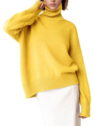 Image of YKR Women's Turtleneck Sweater Chunky Long Sleeve Knitted Pullover High Low Hem Trendy 2026 Fall Winter Basic Jumper Top