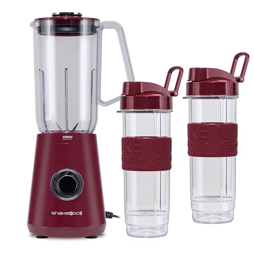 Batidora de Vaso Personal 3 en 1 Shake & G, 500W, Incluye 2 Botellas Shaker de 570ml, Base Antideslizante, Tapa con Asa, 4 Cuchillas Inox, Apta Lavavajillas, para Batidos y Smoothies