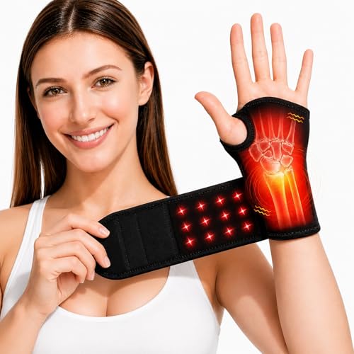 Red Light Therapy for Wrist and Hand Cordless Wrist Heating Pad with Heat & Vibration 36 LED 660nm/850nm Wrist Massager 3000mAh Rechargeable Heated Wrist Wrap for Daily Comfort