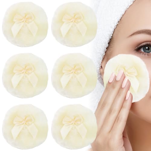 6個 大きい ふわふわパウダー パフ、3.5 インチ ウルトラソフト 洗濯可能 再利用可能 ベロア フェイス ボディパウダー パフ ルース パウダー パフ ウェット ドライ メイクアップツール