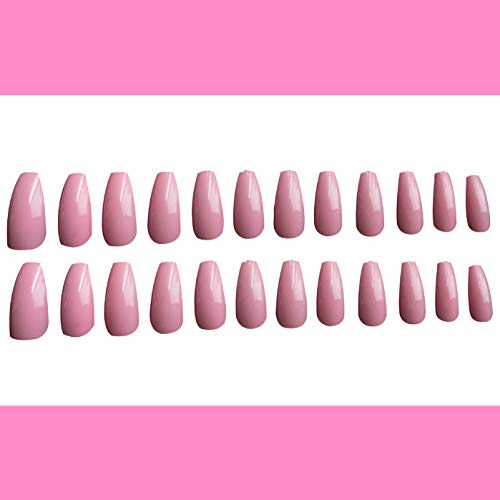 Vaveah 48 Pcs Press on Nails Coffin Fake Nails Glossy Glue on Nails Shiny False Nails for Women (Fluorescent Green&Pink)
