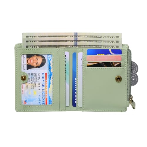 Image of GOIACII Small Women's Wallet Compact Bifold Credit Card Holder Mini Ladies Purse with 2 Zipper Coin Pockets