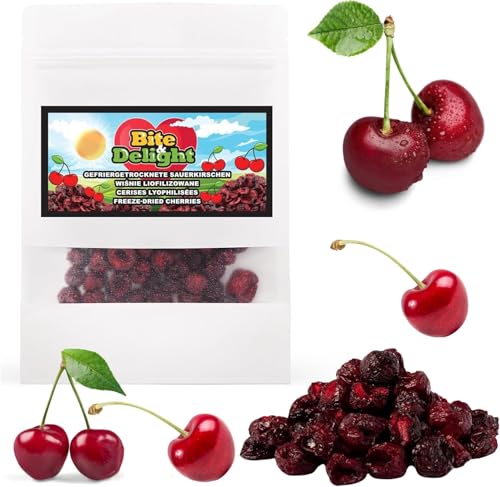 Bite & Delight Cerezas liofilizadas 200g – Snack saludable, crujiente y dulce sin azúcar añadido – Fruta deshidratada natural