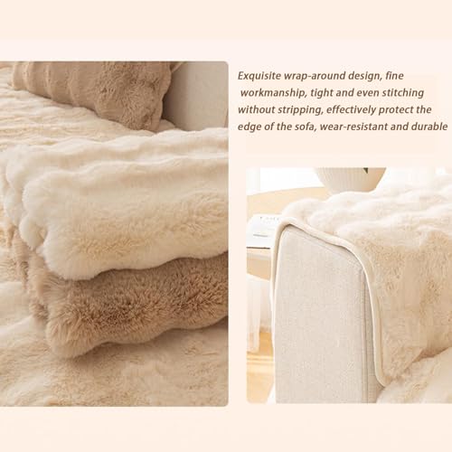 Housse de canapé effet double chaleur en peluche de lapin lavable
