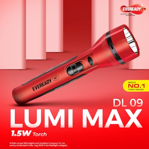Image of Eveready DL09 Lumimax, 1.5W Emergency Torch, Durable Virgin ABS Plastic Body, Bright White LED Torch, Free 3 AA Ultima Batteries Packed Inside, Pack of 1