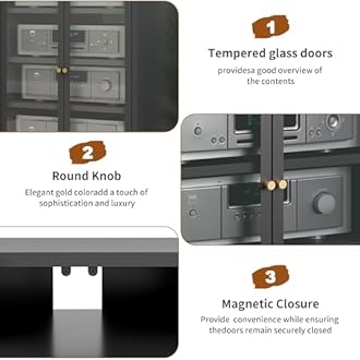 Heavy Duty 4-Tier Media Cabinet, Audio-Video Media Stand with Tempered Glass Doors, Metal Stereo Cabinets with 3 Adjustable Shelves, Storage Cabinet for Entertainment Stereo Component