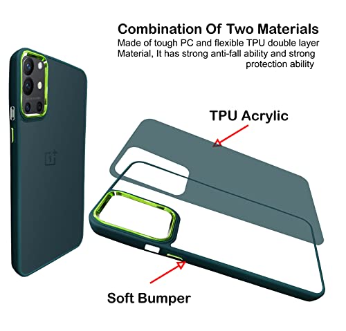 Image of A rtistque Frosted Translucent Back Cover Case for Oneplus 9R | Electroplated Chrome Ring | Raised Camera Edges for Protection | Smooth Sides TPU - Green