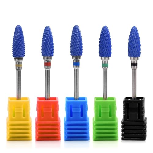 KADS 5Pcs Ceramic Nail Drill Bits 3/32 Nail Drill Bits Set Bullet Shape for Acrylic Gel Nails Professional Rotary Burrs Electric Manicure Pedicure Nail File Cuticle Remover Crystal Nail Extension
