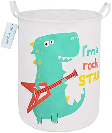 LANGYASHAN Laundry Basket Canvas Fabric Collapsible Organizer Basket for Storage Bin Toy Bins Gift Baskets Bedroom Clothes Children Nursery Hamper (Dinosaur)