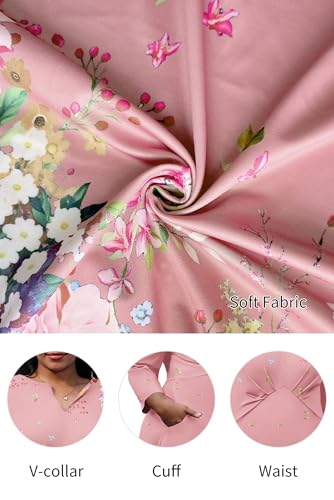Image of Nmoder Women's Plus Size Stretchy Flared Wrap Dress Casual Wedding Guest Midi Dresses V Neck 3 /4 Sleeve A-Line Swing Dress