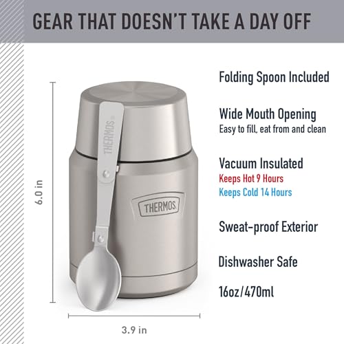 Image of THERMOS ICON Stainless Steel Food Jar with Spoon, 16 Ounce, Matte Stainless