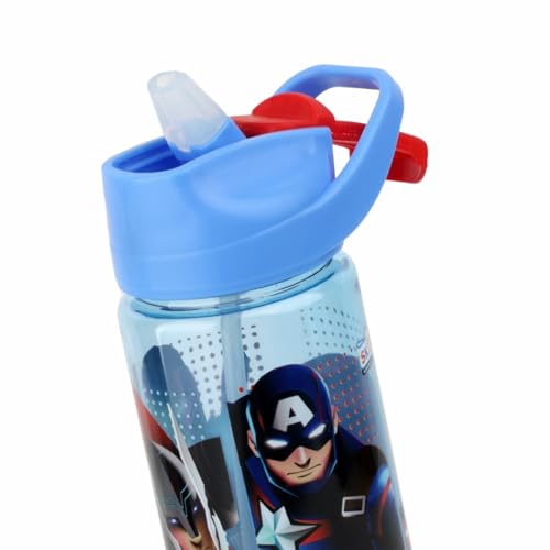 Image of SKi Homeware Plastic GLIDE Sipper Bottles Combo|800 ML + 650 ML|for School,Sports|Teens & Kids|set of 2 bottles|Leakproof,Pop-up Sipper with Handle|Character Merchandise|Avengers,Multicolour