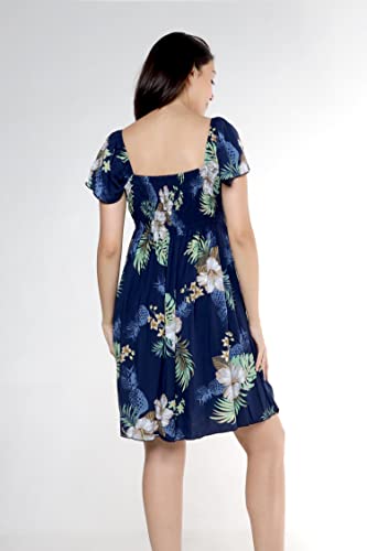Image of Matchable Family Hawaiian Luau Men Women Girl Boy Clothes in Pineapple Garden Navy