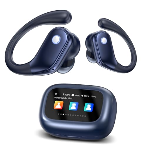 Image of jaddsa Wireless Earbuds, ANC Noise Cancelling Sport Ear Buds with Multifunctional Touch Screen, Bluetooth 5.4 Headphones, 5 EQ Over-Ear Earbuds for Sports /Workout /Gym-Dark Blue
