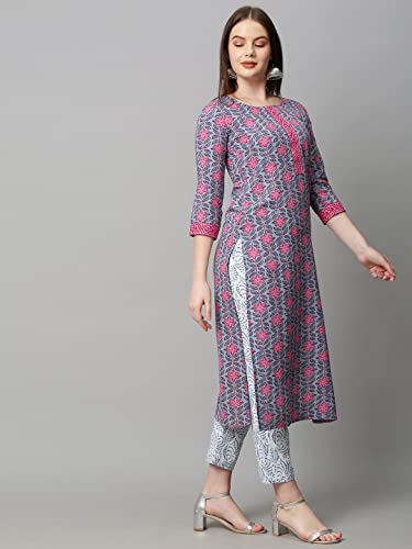 Image of ANNI DESIGNER Women's Cotton Blend Printed Straight Kurta With Pant