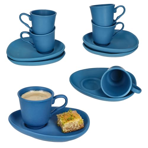 MamboCat 6er Set MOKKA Espressotassen mit Untertassen Blau matt I für...