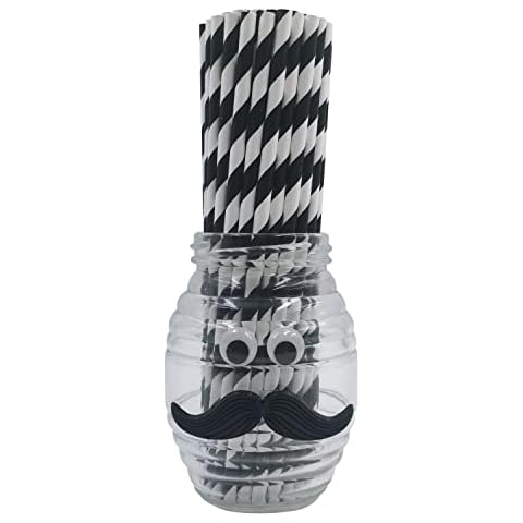 Black White Stripes Paper Drinking Straws, 100 Count Black Striped Straw Paper Cover