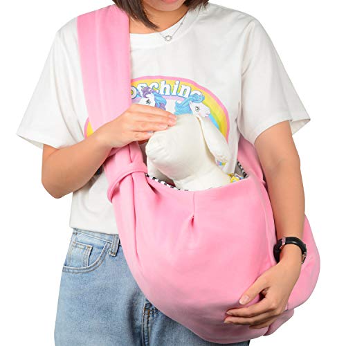 PETLOFT Bolso Bandolera Transportín, Reversible Bolso Porta Mascotas Sling, No Ajustable Bolsa de Hombro Cruzada para Perro con Gancho de Collar para Perros/Gatos/Conejos de hasta 11 Libras-Ro