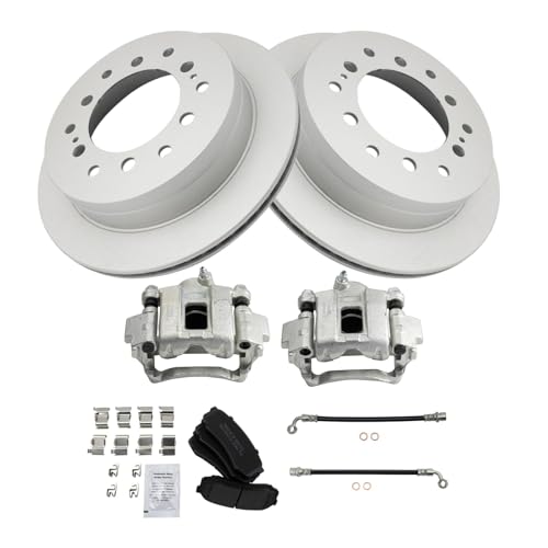 Image of TRQ Rear Brake Pad and Rotor Set Semi Metallic Coated Rotors Calipers Compatible with 2003-2009 Lexus GX470