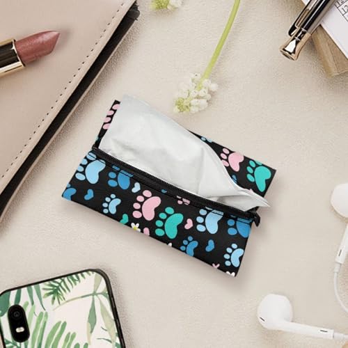 Colored Cartoon Paws Purse Tissue Holder Reusable Travel Tissue Pouch Fabric Purse Zipper Enclosed Tissue Holder for Purse Coins Tissue Pouch for Bag Car Office Home4