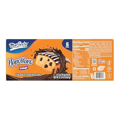 Marinela Napolitano Orange Snack Cakes with Raisins and Chocolate Frosting, Artificially Flavored, 5-Pack, 12.35 Ounces