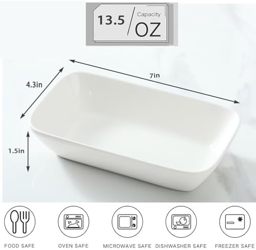 13.5oz Ceramic Small Baking Dish 4 Pack, 7 × 4.3 x 1.5 Inch Rectangle Baking Dish for Oven, Small Rectangle Ramekin, Individual Portion Casserole Dishes in Microwave Air Fryer Toaster Oven - Thumbnail 3