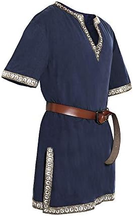 Taoliyuan Mens Medieval Costume Tunic Renaissance Viking Knight Pirate Vintage Warrior LARP Halloween Shirts Navy, Medium