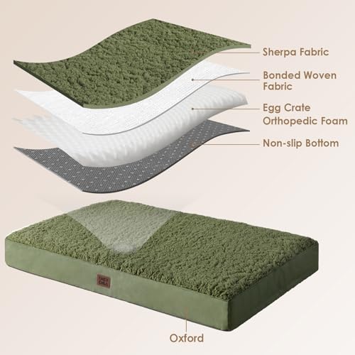 EHEYCIGA Orthopädisches Hundebett Grosse Hunde XL 112x81x9cm, Hundekissen Waschbar Flauschig, Hundematte Hundematratze für Kiste, Olive Grün