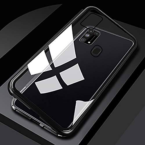 Image of shokproof Magnetic Metal Frame Bumper Glass Back Case Cover for Samsung Galaxy M31 - Black