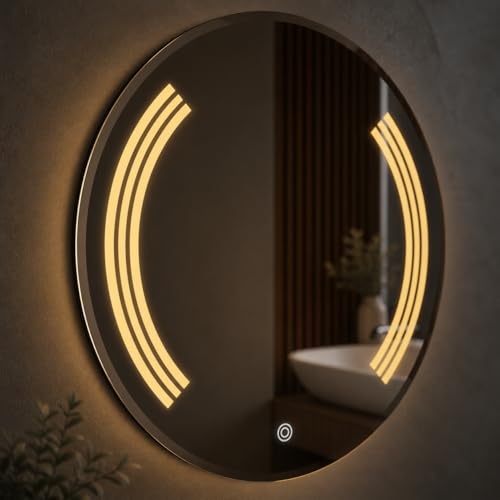 Image of LED Smart Bathroom Mirror with Touch Sensor | 3-in-1 Light Modes - Warm White | Cool White & Natural Light | Office and Home Use (Round, 24x24)