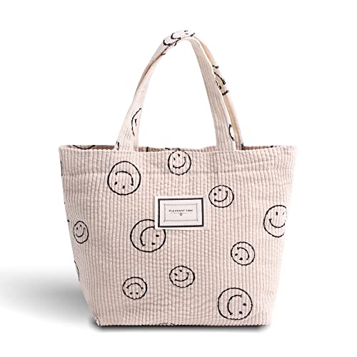 Corduroy Smiley Lunch Bag For Girls Lunch Box Insulated Cute Lunch Bags For Women Insulated Lunch Box (Beige) #TOP7