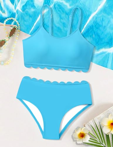 Image of Girls Swimsuit Two Piece Bathing Suit Ruffle Trim Swimsuits for Girls Tankini with Drawstring Shorts Swimwear 9-18Y