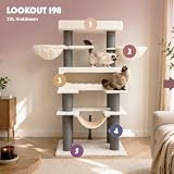 Petrebels Lookout 198 Maine Coon Drapak XXL, designerski drapak dla dużych kotów, bardzo stabilny, z pniami z naturalnego sizalu o średnicy 15 cm, 100 x 60 x 198 cm, złamana biel