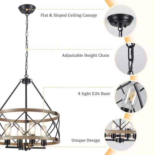 Farmhouse-Chandelier-for-Dining-Room-4-Light-Rustic-Chandeliers-Imitation-Wood-Grain-Pendant-Light-Fixture-Modern-Industrial-Chandelier-for-Kitchen-Island-Entryway-Foyer-Bedroom-HallwayE26-Metal Farmhouse Chandelier for Dining Room 4 Light Rustic Chandeliers Imitation Wood Grain Pendant Light Fixture Modern Industrial Chandelier for Kitchen Island Entryway Foyer Bedroom HallwayE26 Metal