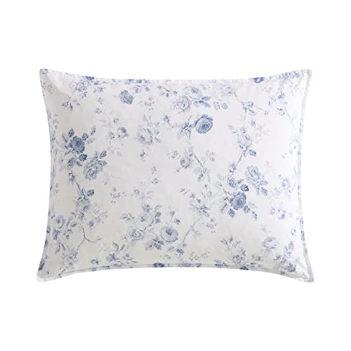 Image of Laura Ashley - Twin Comforter Set, Soft Bedding with Matching Sham, Reversible Floral Bedroom Decor, College Dorm Room Essentials (Belinda Blue)