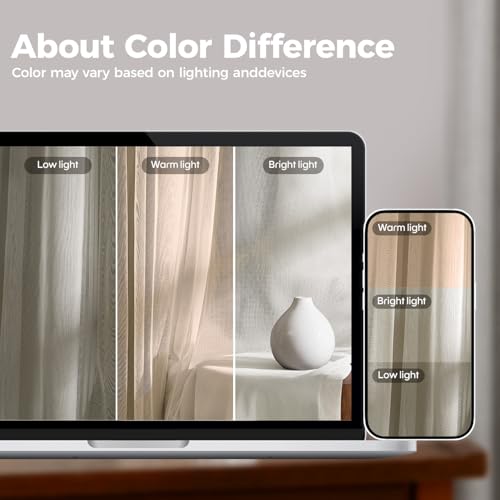 Image of 100% Blackout Curtains for Bedroom, Double Layer Beige Curtains, Black Out Curtain 90 inch Long with Sheer Overlay for Living Room, Room Darkening Window Drapes with Grommet, 52 inch W x 90 inch L