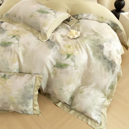 ECOCOTT Bedding 3-Piece Duvet Cover Set King Size, Silky Soft 100% Lyocell, Hypoallergenic & Eco-Friendly, Whispering Blooms Floral Pattern, Cooling & Breathable for Hot Sleepers