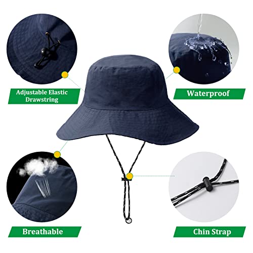 Waterproof Bucket Rain Hat For Men Women Wide Brim Sun Protection Packable Boonie Hat Outdoor Beach Safari Fishing Hat Navy Blue #TOP4