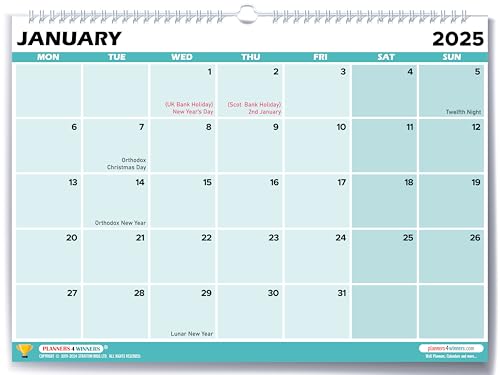 Large Wall Calendar Planner 2025 in Elegant Style by planners4winners UK | Minimalist Design Wall Calendar and Family Planner runs Jan '25 to Dec '25 (12 months) | LARGE SIZE (40x30 cm)