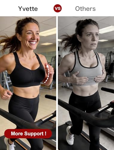 Yvette Sports Bra High Impact Adjustable Criss Cross Back, Full Support for Large Bust No Bounce