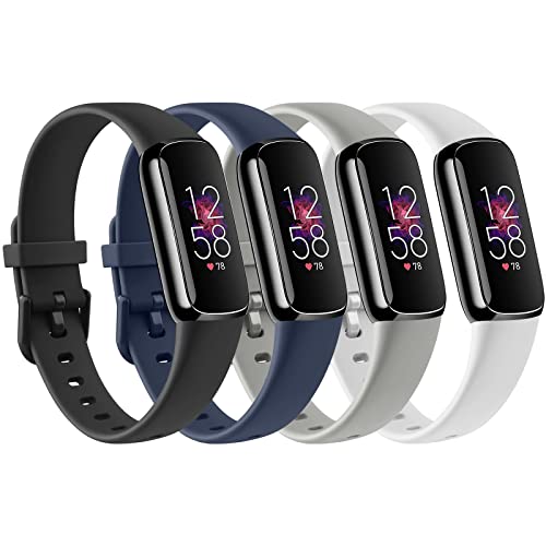 Image of 4 PACK Sport Bands Compatible with Fitbit Luxe Bands for Women Men, Soft Silicone Replacement Sport Straps Wristbands for Fitbit Luxe Fitness and Wellness Tracker