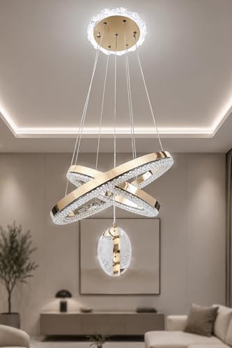 Kardelen Gold Modern Tasarım Sarkıt Led Avize 3 Renk Işık Kristal Görünüm Oturma Odası Yemek Odası Salon Yatak Odası