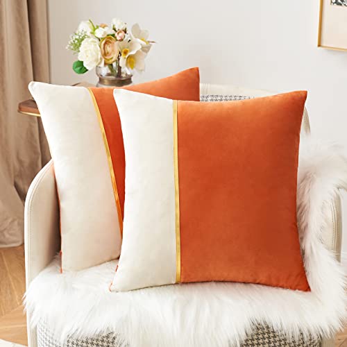 Herbst Kissenbezug 2er Set 40x40cm - Ahornblatt & Kürbis Design Samt