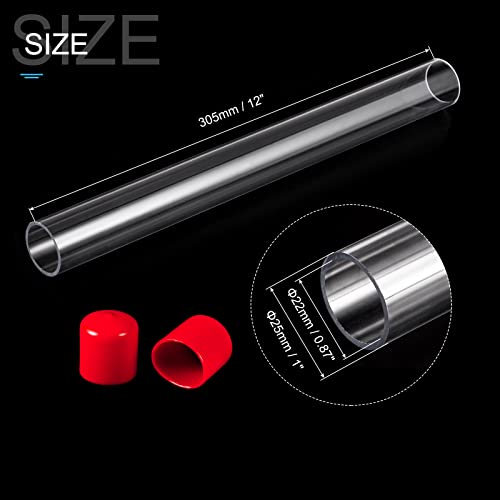 Image of PATIKIL Clear Rigid Tube Round Plastic Tubing with Red Rubber Caps Polycarbonate Water Pipe, 305mm / 12 Inch Length, 22mmx25mm /0.87 inchx1 inch, 1 Set