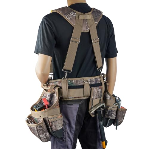Image of MELOTOUGH Camo Tool Belt with Suspenders Camouflage Tool Bag Supenders Framers Comb Apron Tool Belt Construction Tool Pouch Suspenders Heavy Duty Carpenter Suspension Rig for Electrician