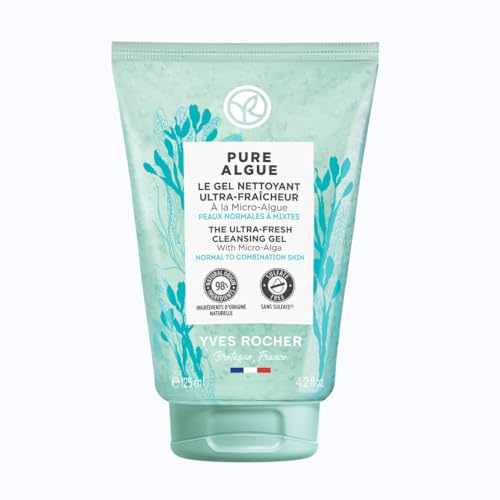 Yves Rocher PURE ALGUE - Gel Limpiador Ultra-frescor con Micro Algas - Limpia, oxigena y refresca - Pieles Normales a Mixtas - 125 ml